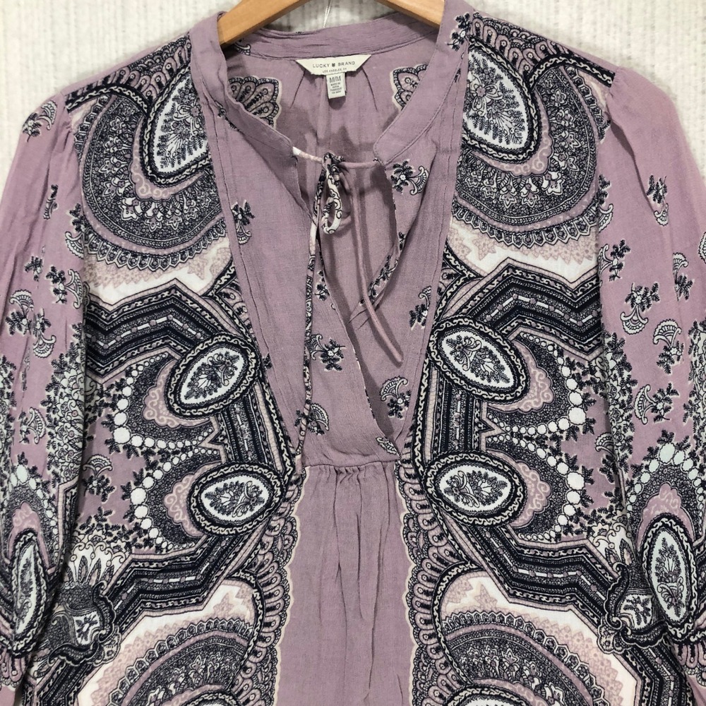 Lucky‎ Brand Paisley Print Banded Collar Tie Neck Long Sleeve Blouse Top M